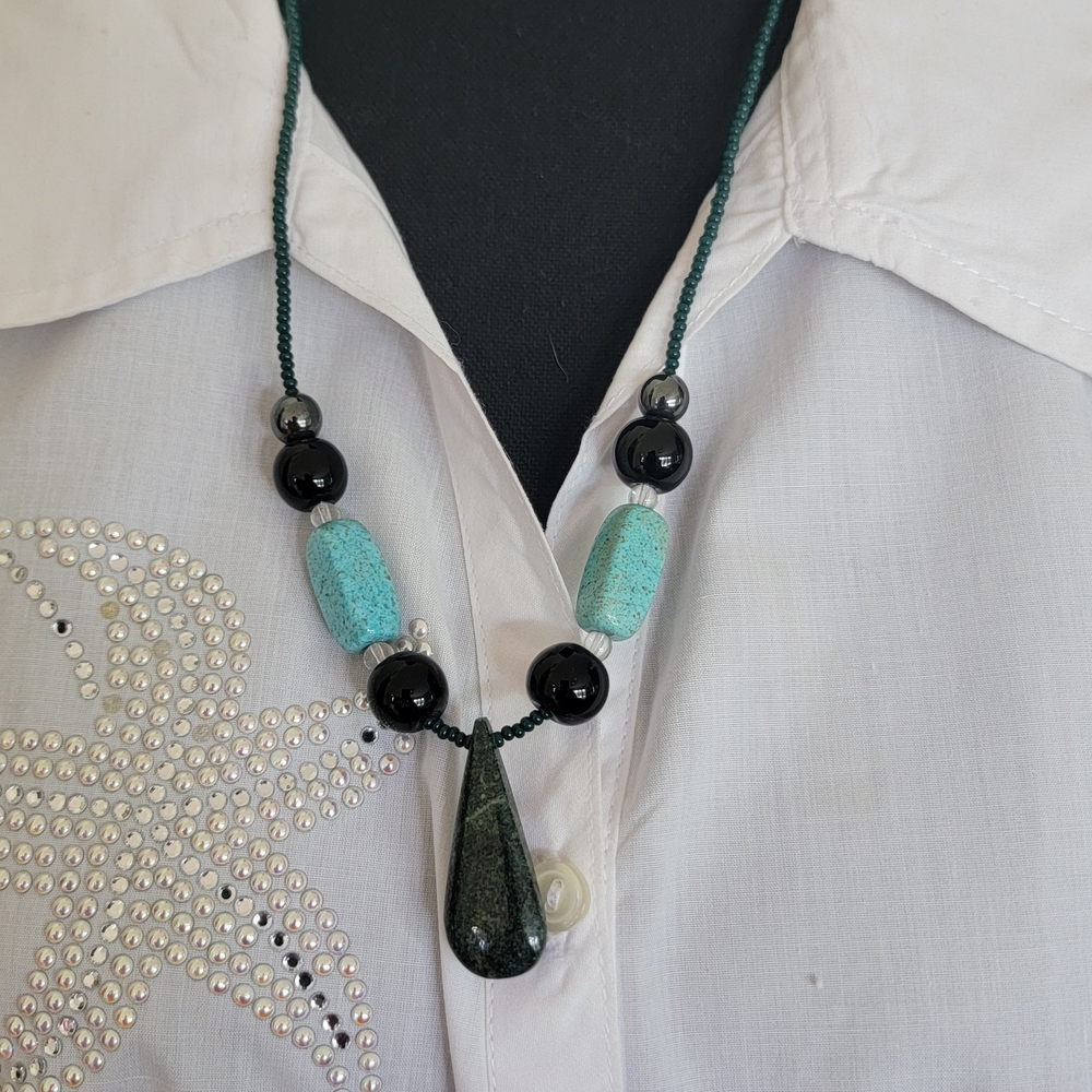 Elegant Black and Turquoise Beaded Necklace